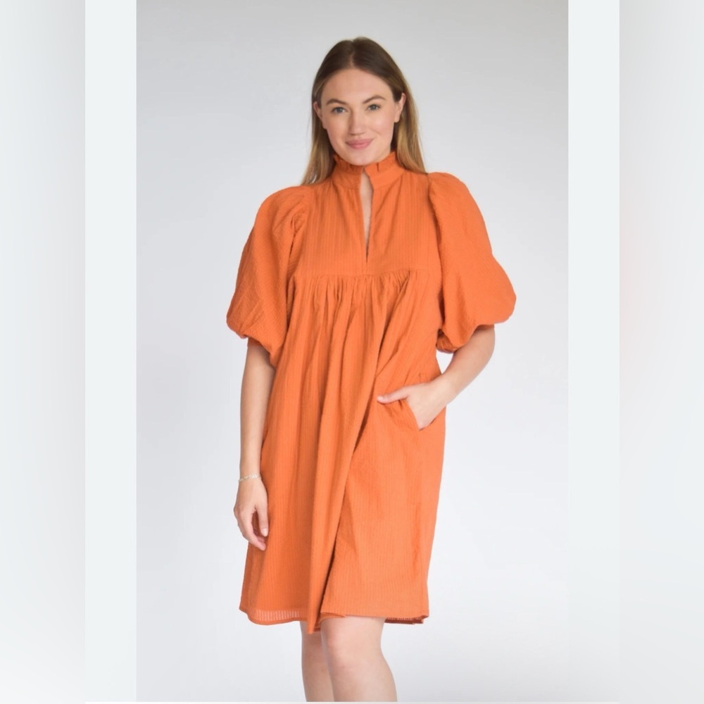 Never A Wallflower Dress Cotton Puff Sleeves Pockets 100% Cotton NWT - Picture 6 of 9